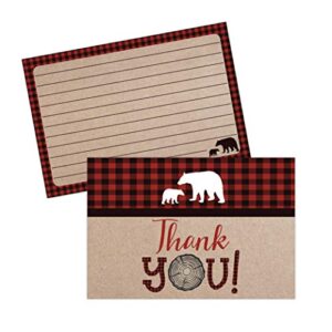 your main event prints lumberjack baby shower thank you cards, boy baby, mama bear baby shower favor, woodland baby shower, 20 thank you cards and envelopes