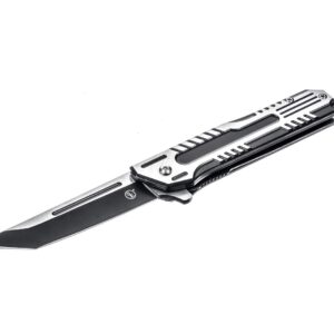 SE Spring Assisted Tanto Folding Knife with Black with Metal Machining Design - KFD20020-1