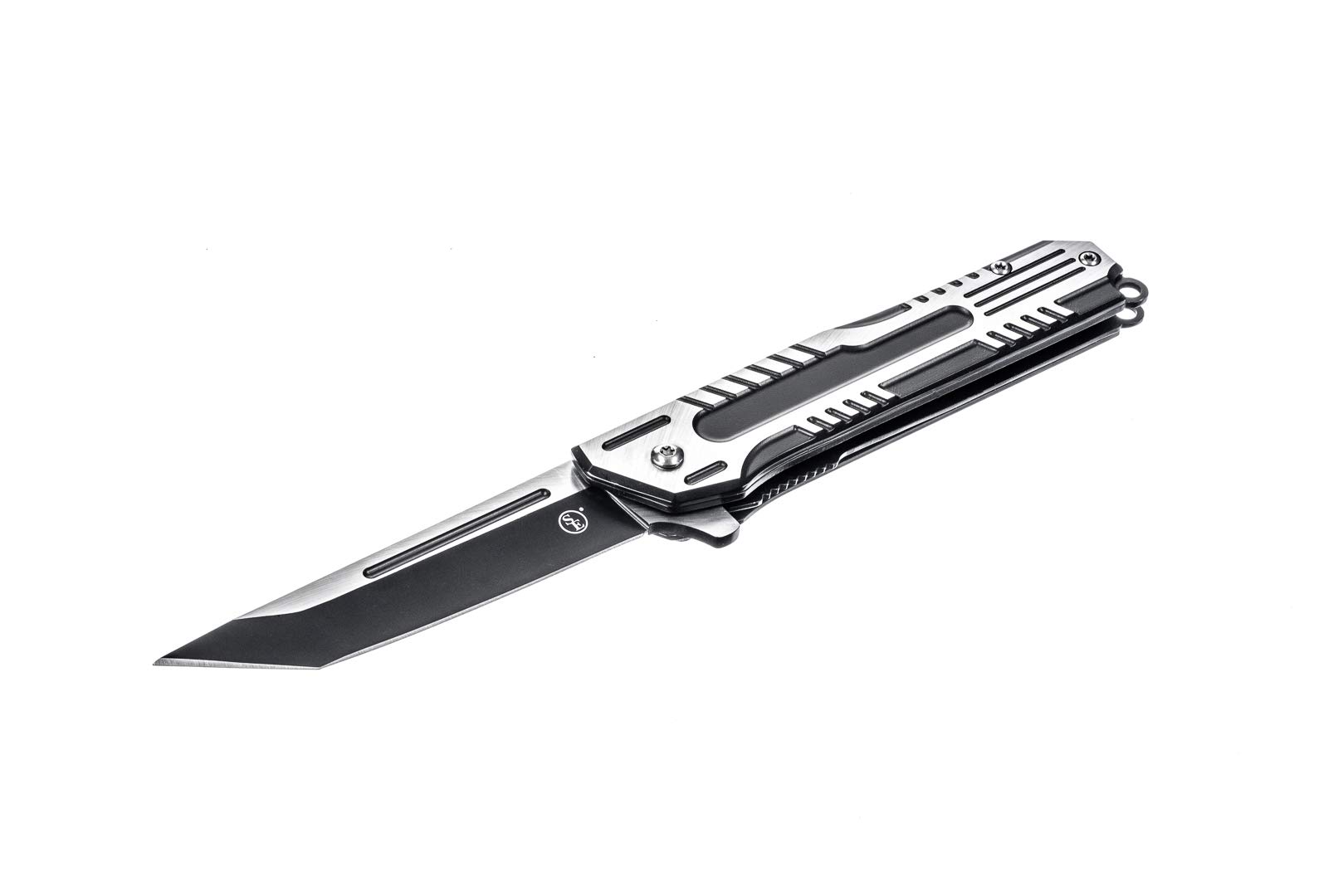 SE Spring Assisted Tanto Folding Knife with Black with Metal Machining Design - KFD20020-1