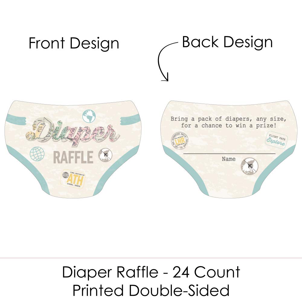 Big Dot of Happiness World Awaits - Diaper Shaped Raffle Ticket Inserts - Travel Themed Baby Shower Activities - Diaper Raffle Game - Set of 24