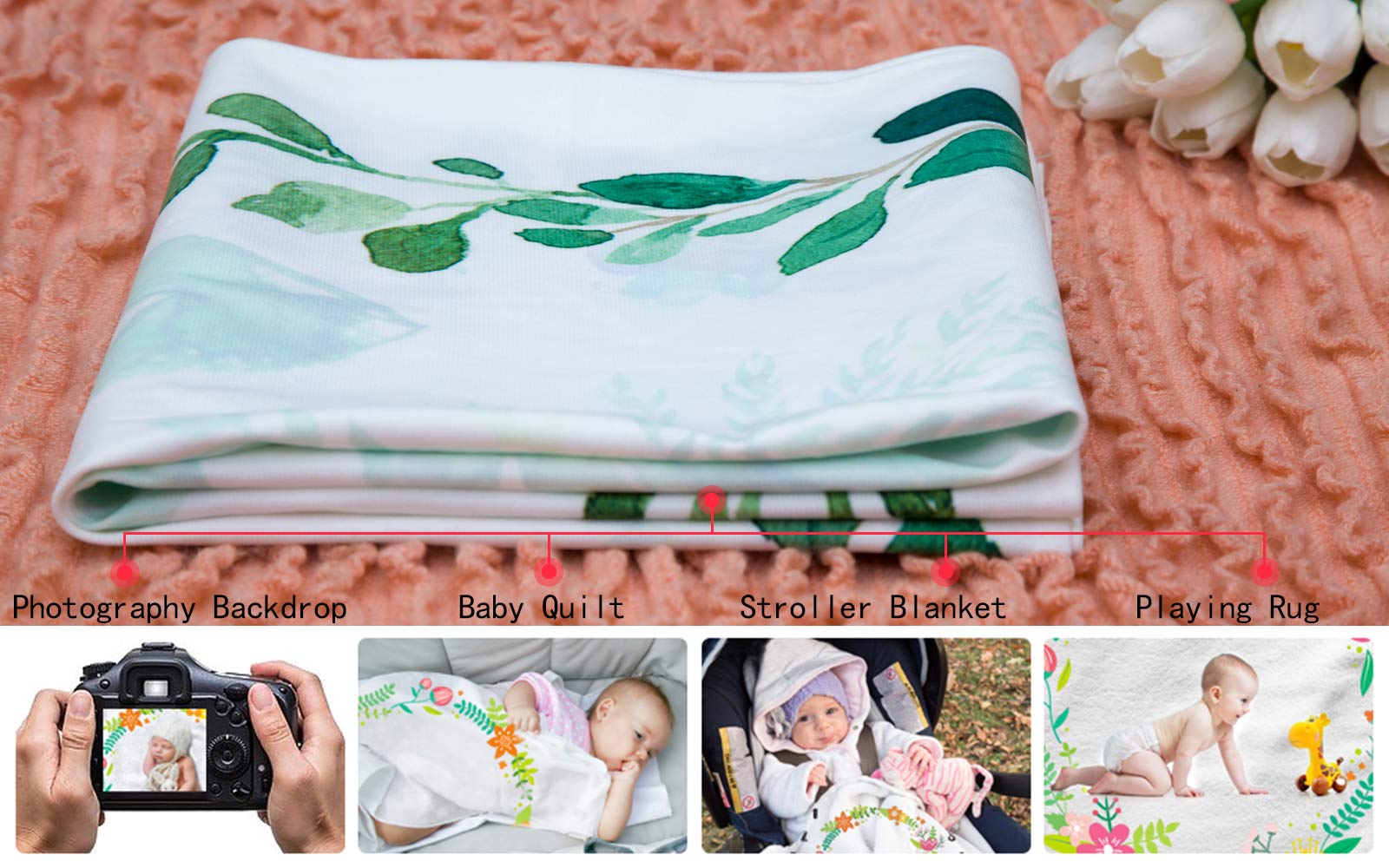 EARVO Baby Milestone Blanket 47x40 inches The Very Hungry Caterpillar Baby Photography Blanket Dots Large Size Watch Me Grow Blanket Newborn Photo Props EADS474