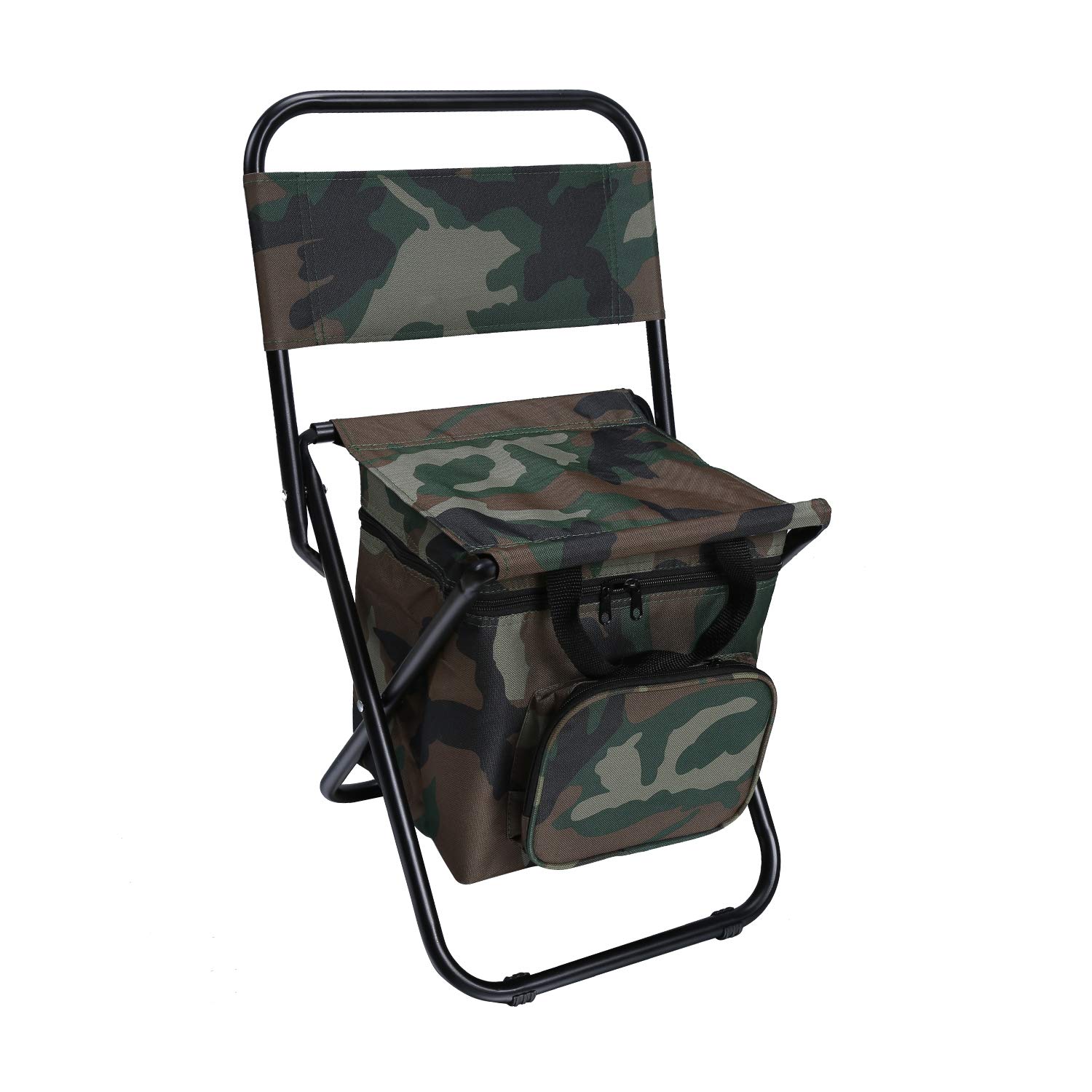 LEADALLWAY Fishing Chair with Cooler Bag Foldable Compact Fishing Stool,Camouflage