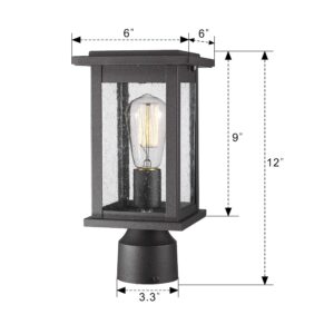 Emliviar Outdoor Post Light Fixtures 2 Pack, Exterior Pillar Light in Black Finish with Seeded Glass, 1803EW1-P-2PK