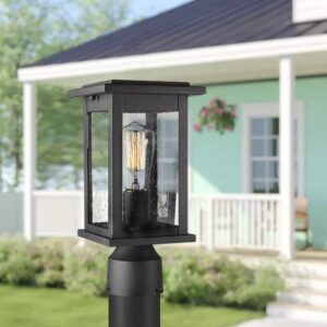 Emliviar Outdoor Post Light Fixtures 2 Pack, Exterior Pillar Light in Black Finish with Seeded Glass, 1803EW1-P-2PK