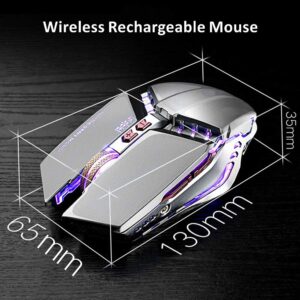 TENMOS T12 Wireless Gaming Mouse Rechargeable, 2.4G Silent Optical Wireless Computer Mice with Changeable LED Light for Laptop PC, 7 Buttons, 3 Adjustable DPI (Silver)