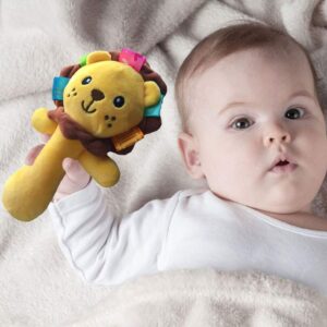 Soft Baby Rattle Toys Plush Stuffed Animal Hand Rattles for Toddlers Girls Boys Development Infant Toys-Lion