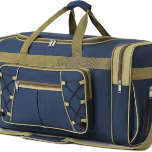 Travel Duffle Bags for Men Weekender Over Night Carry On Bag Lightweight Extra Large Oxford Duffel Gym Sturdy Luggage Water-proof for Men & Women 26" (Blue Gold)