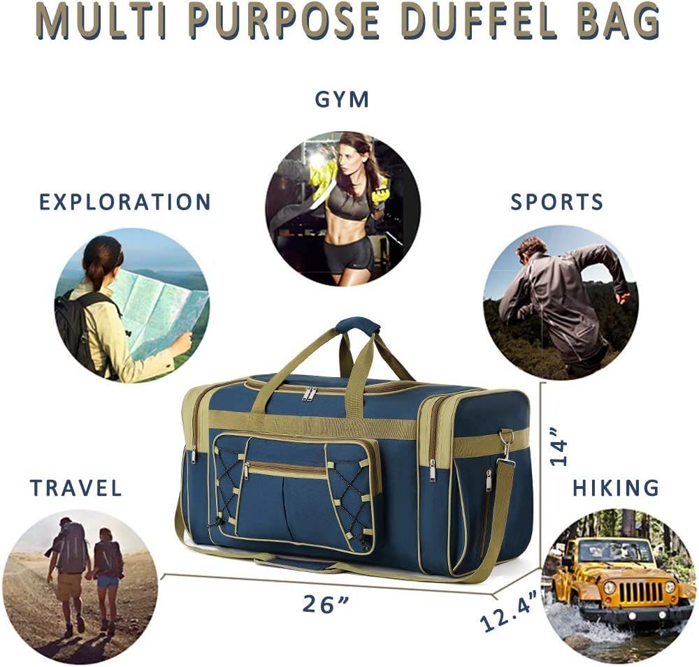 Travel Duffle Bags for Men Weekender Over Night Carry On Bag Lightweight Extra Large Oxford Duffel Gym Sturdy Luggage Water-proof for Men & Women 26" (Blue Gold)