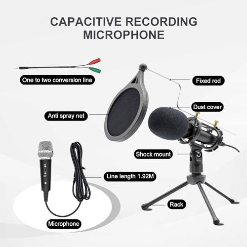 LOOYUAN Condenser Recording Microphone, 3.5mm Plug Mic for PC, Broadcast Microphone for Singing, Gaming, Computer, Desktop, Laptop, MAC Windows, Online Chatting, Podcast, Skype, YouTube