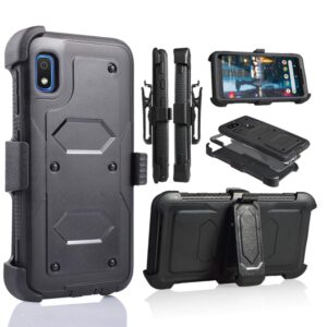 a10e case, for samsung galaxy a10e full body armor rugged holster defender hybrid tough case with 360 swivel belt clip kickstand & built in screen protector (black)