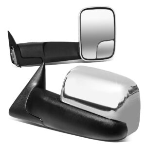 auto dynasty pair chrome manual adjustable folding flip up rear view side towing side mirror compatible with dodge ram br/be 94-02