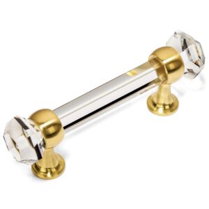 cosmas 10 pack 6393bb-c brushed brass with clear glass cabinet handle pull - 3" inch (76mm) hole centers