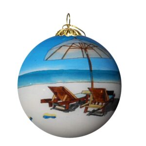 blown glass christmas ornament | beach chairs life guard stand | hand painted inside | original art | includes gift box