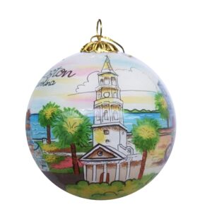 Blown Glass Christmas Ornament | Illustrated Charleston | Hand Painted Inside | Original Art | Includes Gift Box