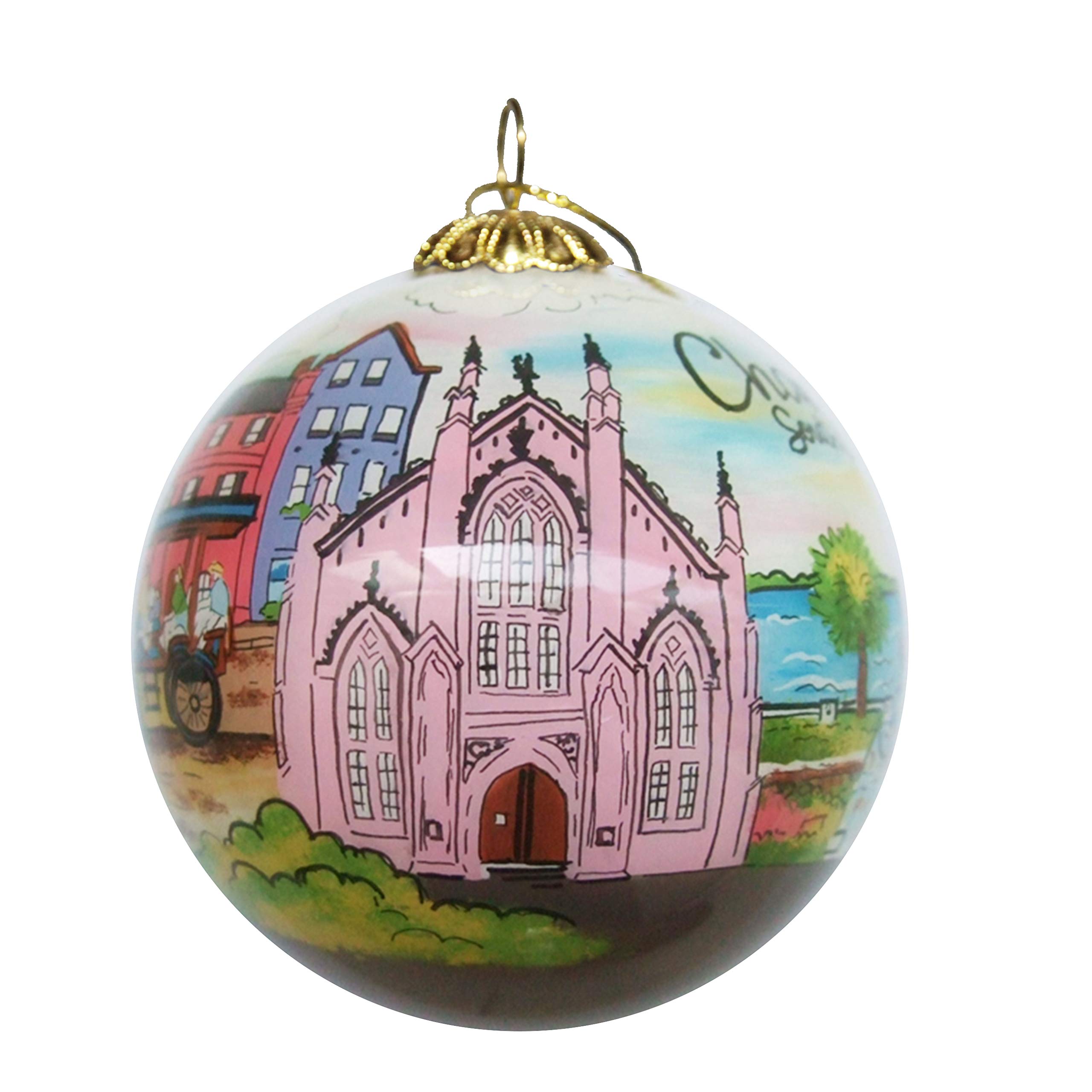 Blown Glass Christmas Ornament | Illustrated Charleston | Hand Painted Inside | Original Art | Includes Gift Box