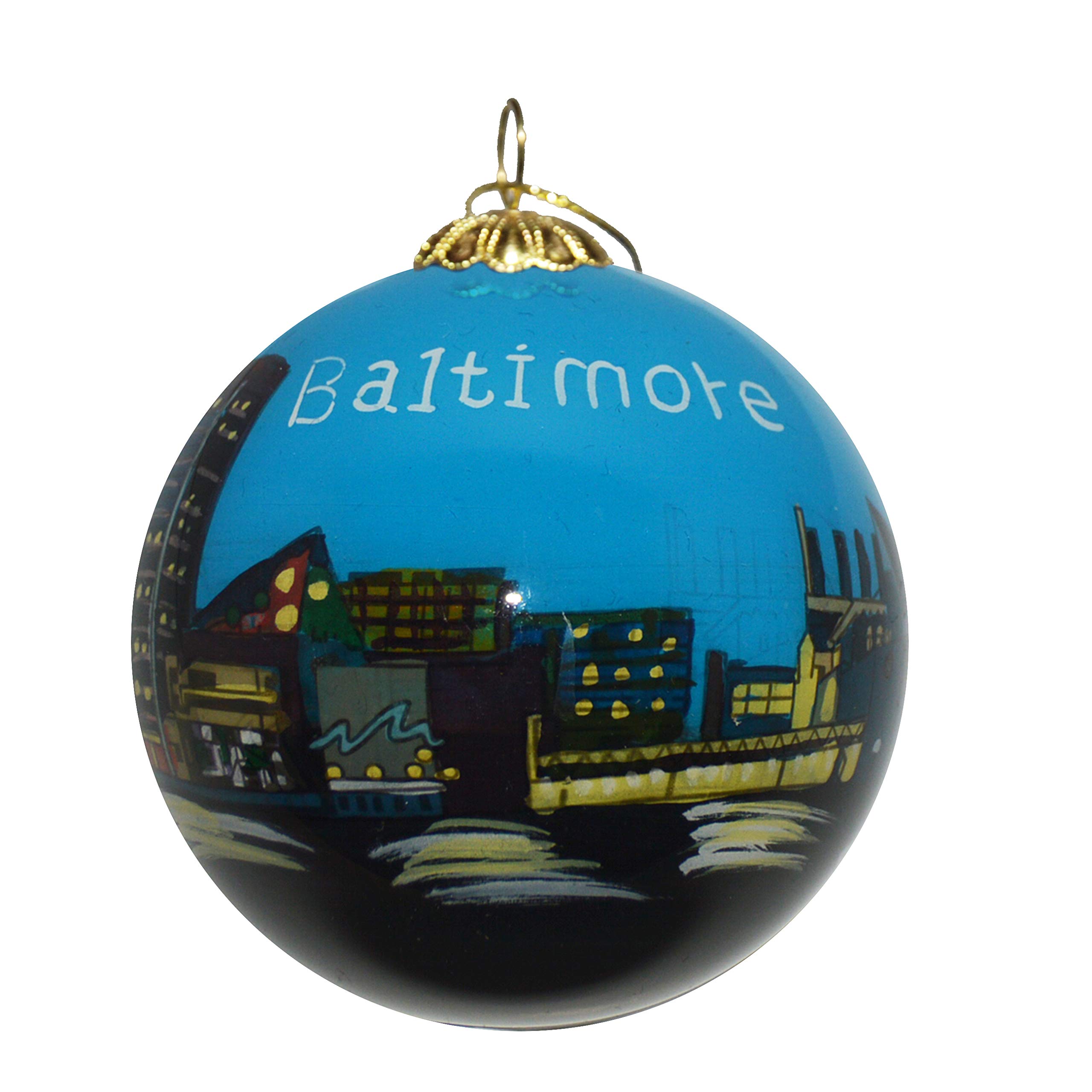 Blown Glass Christmas Ornament | Baltimore Skyline | Hand Painted Inside | Original Art | Includes Gift Box