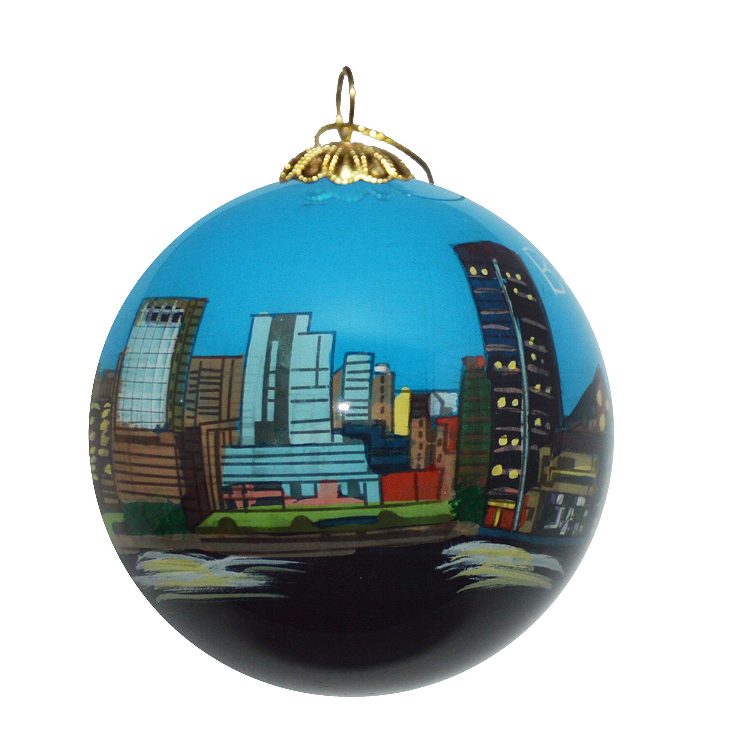 Blown Glass Christmas Ornament | Baltimore Skyline | Hand Painted Inside | Original Art | Includes Gift Box