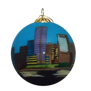 Blown Glass Christmas Ornament | Baltimore Skyline | Hand Painted Inside | Original Art | Includes Gift Box