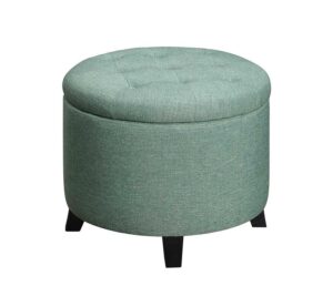 convenience concepts designs4comfort round storage ottoman 19.75" - versatile contemporary foot stool for living room, office, green fabric