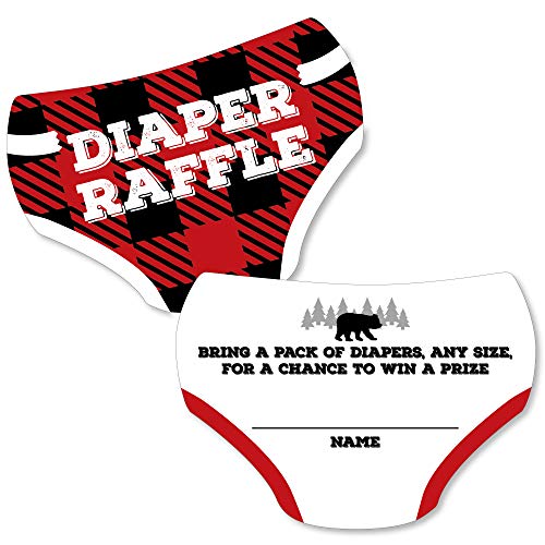 Big Dot of Happiness Lumberjack - Channel the Flannel - Diaper Shaped Raffle Ticket Inserts - Buffalo Plaid Baby Shower Activities - Diaper Raffle Game - Set of 24