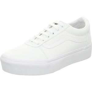 vans women's ward platform sneaker, canvas white, 8.5