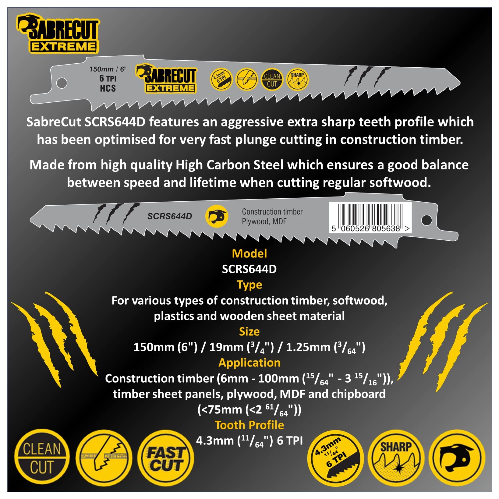 10 x SabreCut SCRSKW10A Mixed S644D S1531L S2345X Fast Wood Cutting Reciprocating Sabre Saw Blades Compatible with Bosch Dewalt Makita and many others