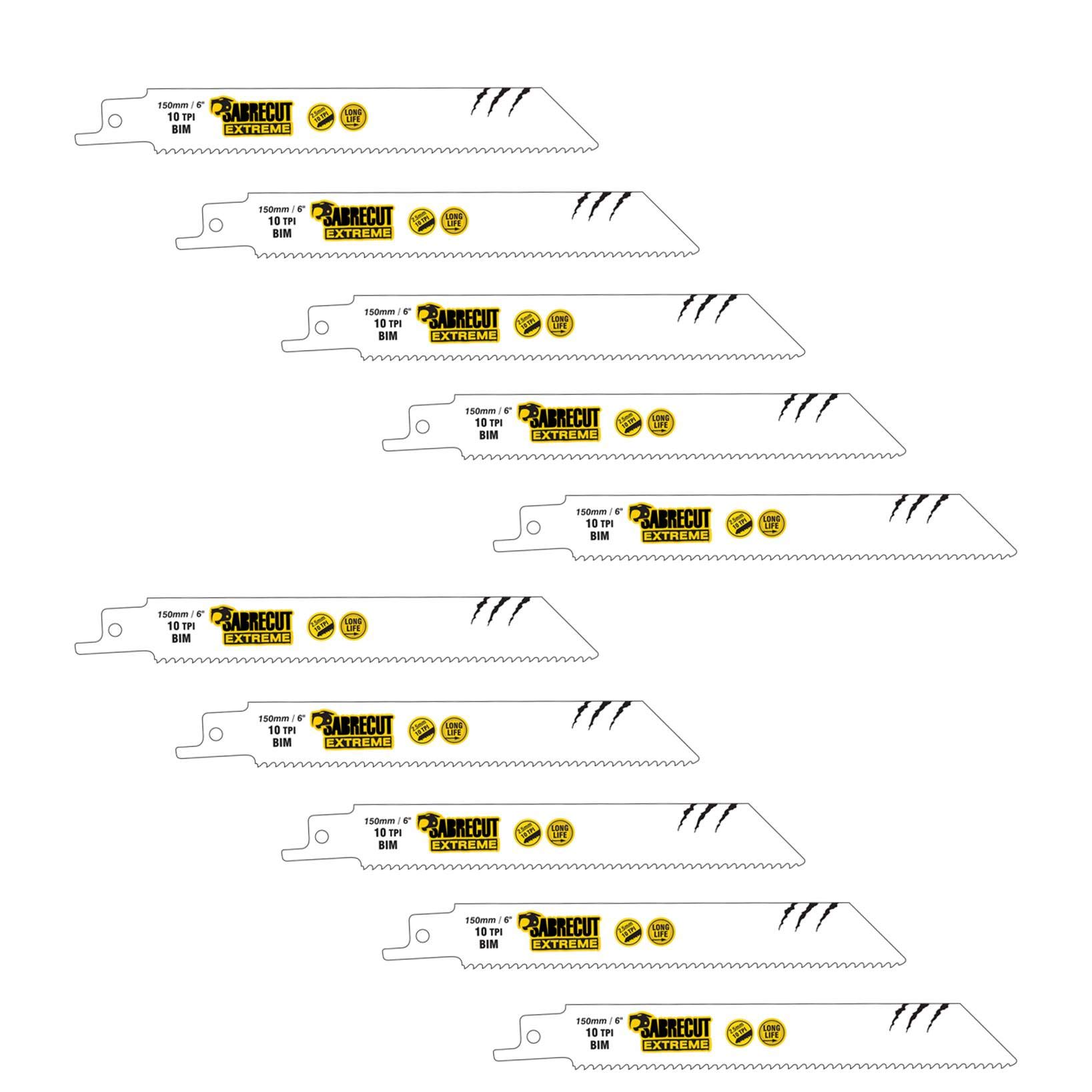 10 x SabreCut SCRS922HF_10 5 15/16" (150mm) 10 TPI S922HF Fast Wood and Metal Cutting Reciprocating Sabre Saw Blades Compatible with Bosch Dewalt Makita and many others