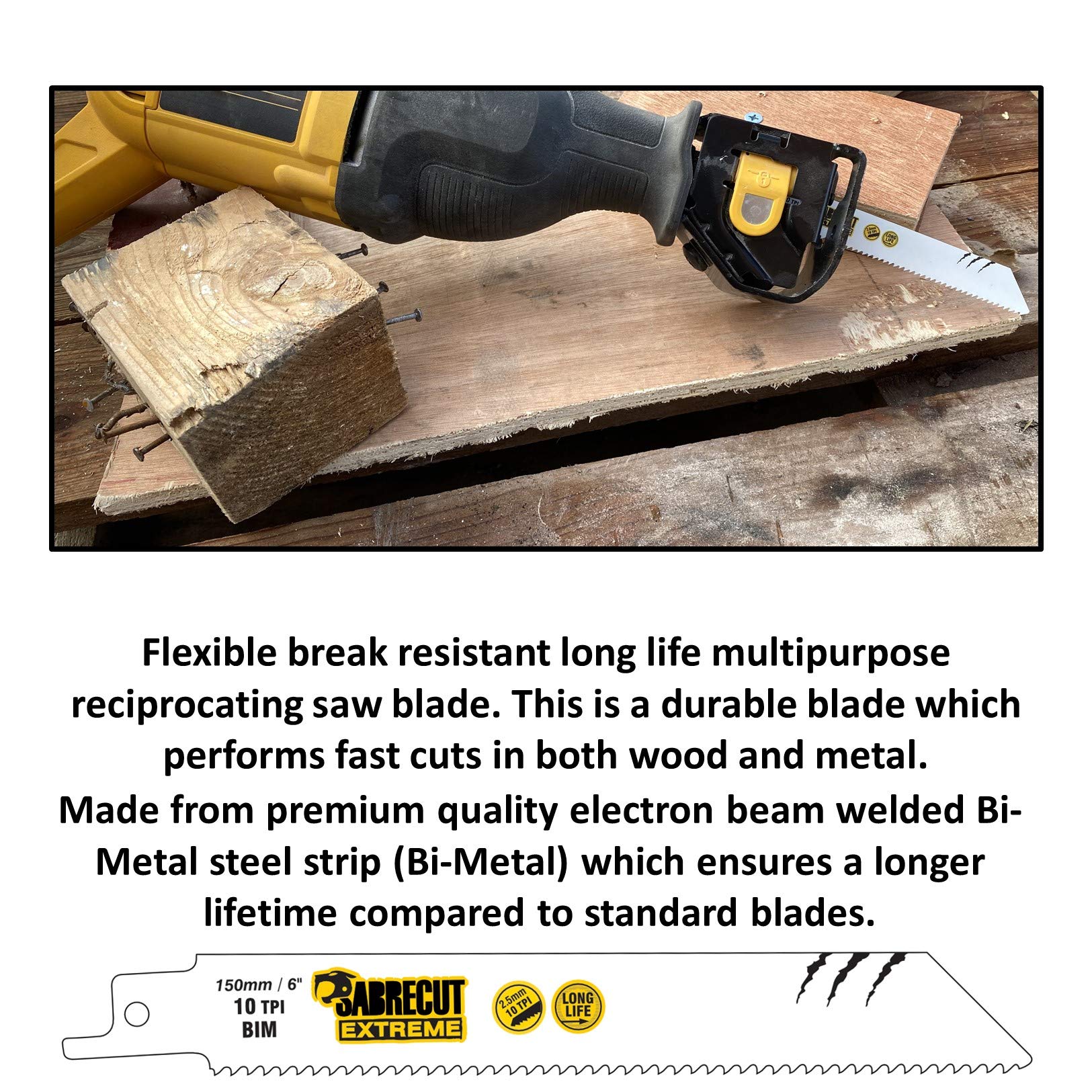 10 x SabreCut SCRS922HF_10 5 15/16" (150mm) 10 TPI S922HF Fast Wood and Metal Cutting Reciprocating Sabre Saw Blades Compatible with Bosch Dewalt Makita and many others