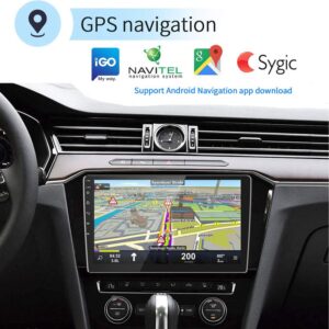 Hikity 10.1 Inch Android Car Stereo Touch Screen Double Din Car Radio WiFi Bluetooth GPS Navigation FM Radio Support Mirror Link for Android/iOS Phone, with 12 Led Lights HD Rear View Camera