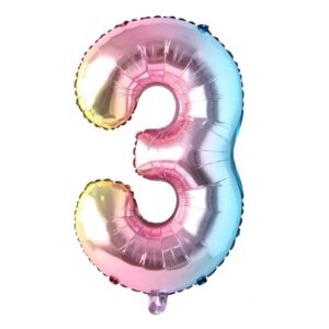 32 inch number balloons foil ballon rainbow gradient digit ball colorful wedding birthday party decoration baby shower supplies (32 inch rainbow 3)