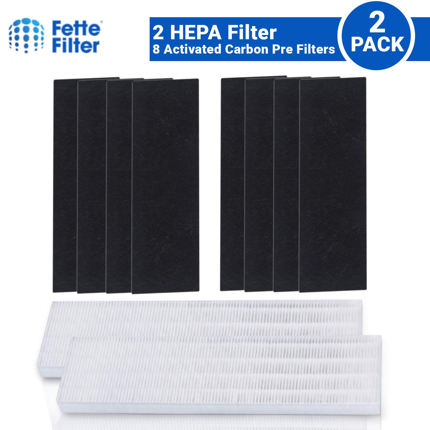 Fette Filter - Premium True Hepa H13 Replacement Filters Compatible with Fellows AeraMax 90/100 DX5 & DB5 Part # 40101701 9287001 9324001 Qty 2 True Hepa + 8 Carbon Filters.