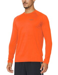 baleaf men's long sleeve running shirts quick dry workout shirts athletic t-shirts lightweight soft fishing tee tops orange size xl