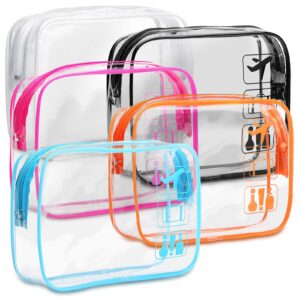 f-color tsa approved toiletry bag 5 pack clear toiletry bags - quart size travel bag, clear cosmetic makeup bags for women men, carry on airport airline compliant bag, 5 colors