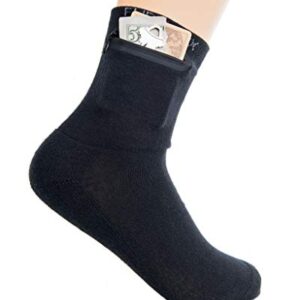 Flippysox Premium Socks with Patented Zipper Wallet - Comfortable Cotton Polyester Blend, Ethically Sourced, Ideal for Active People, Travelers, Concertgoers, Runners, Hikers, Bikers - Black Socks