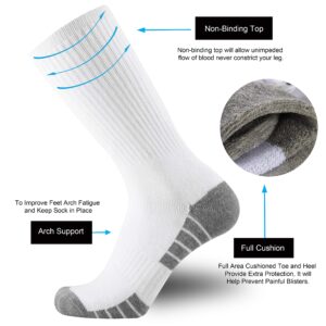 ONKE Cotton Cushion Crew Socks for Men Women Athletics All Seasons Thick Warm Heavy Duty Work Boots Moisture Wicking Control(White L)