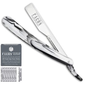 100 BLADES + Facón Professional Marble Straight Edge Barber Razor - Salon Quality Cut Throat Shavette