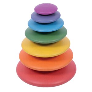 tickit rainbow buttons - set of 7 - wooden stacking stones for babies and toddlers aged 0+ - natural toy for early development and open-ended play