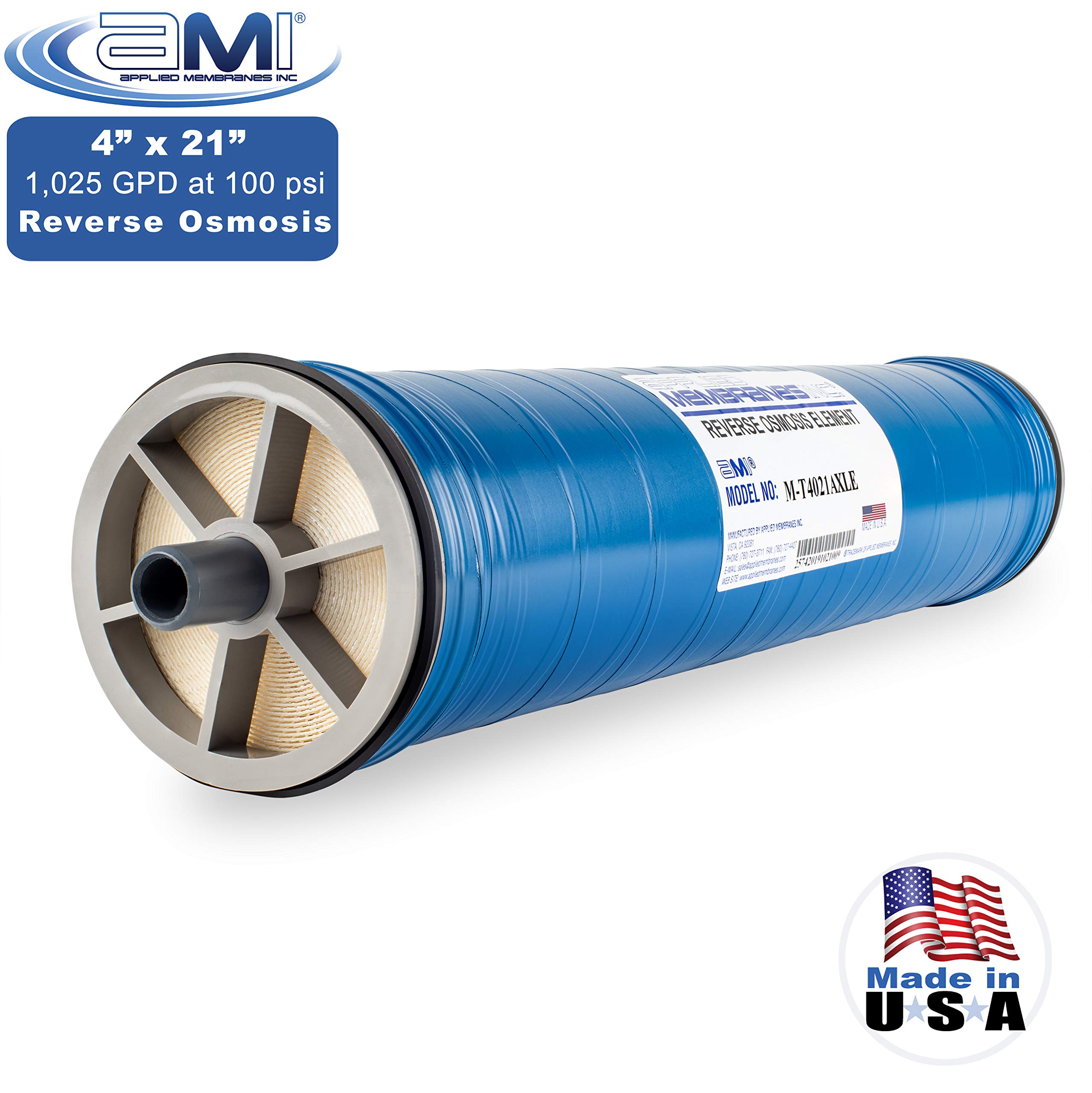 4" x 21" Reverse Osmosis Membrane Element for Tap Water | High Flow 1025 GPD at 100 psi | 99.5% Rejection | Replacement Commercial RO Membrane | Applied Membranes USA M-T4021AXLE