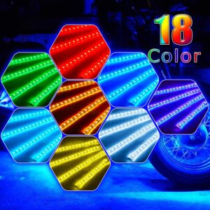 【Clear Stock】 18-Pack Motorcycle LED Underglow Lighting Kits with APP/RF/IR, Under Glow Neon Lamp Light Strips 12V with L&R Turn Signal/Warning/Brake