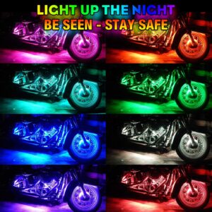 【Clear Stock】 18-Pack Motorcycle LED Underglow Lighting Kits with APP/RF/IR, Under Glow Neon Lamp Light Strips 12V with L&R Turn Signal/Warning/Brake