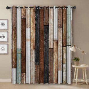 darkening blackout curtain for bedroom - 96 inch long window treatment curtain drapes modern art design for living room - multi-color rustic wood board pattern decoration design