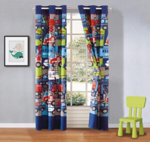 elegant home multicolor heroes first responders police cars fire trucks ambulances design boys / kids room window curtain treatment drapes 2 piece set with grommets (heros)