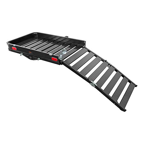 CURT 18112 50 x 30-1/2-Inch Black Aluminum Hitch Cargo Carrier with Ramp, 2-in Folding Shank