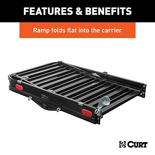 CURT 18112 50 x 30-1/2-Inch Black Aluminum Hitch Cargo Carrier with Ramp, 2-in Folding Shank