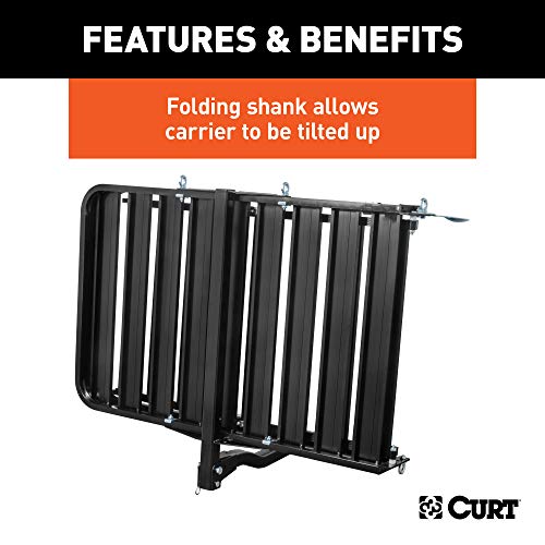 CURT 18112 50 x 30-1/2-Inch Black Aluminum Hitch Cargo Carrier with Ramp, 2-in Folding Shank