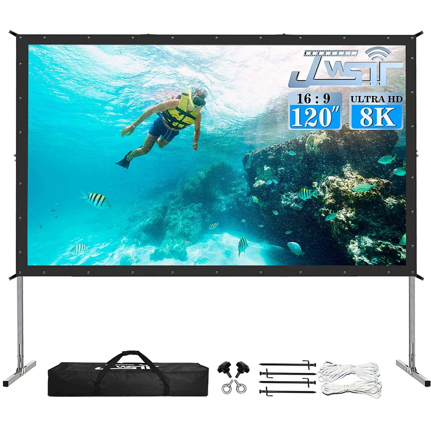 Projector Screen Outdoor,JWSIT 120 inch Outdoor Movie Screen-Upgraded 3 Layers PVC 16:9 Outdoor Projector Screen,Portable Video Projection Screen with Carrying Bag for Home Theater Backyard