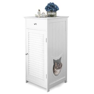 penn-plax cat walk furniture: contemporary home cat litter enclosure - storage drawer, inner shelf, and shutter style door - white