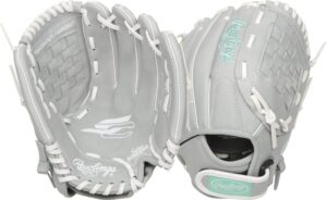 rawlings sure catch series fastpitch softball glove, teal/grey/white, right hand throw, 11 inch (scsb110m-6/0 11 bsk/nfc)