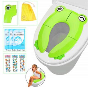 Portable Potty Training Seat Folding Travel Potty Toilet Seat with Non Slip Silicone Pads for Toddler Baby Boys Girls (Green)