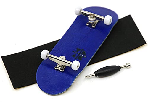 Teak Tuning Prolific Complete Fingerboard - Pro Board Shape and Size, Bearing Wheels, and Trucks - 32mm x 97mm Handmade Wooden Board - Blue Blizzard Edition